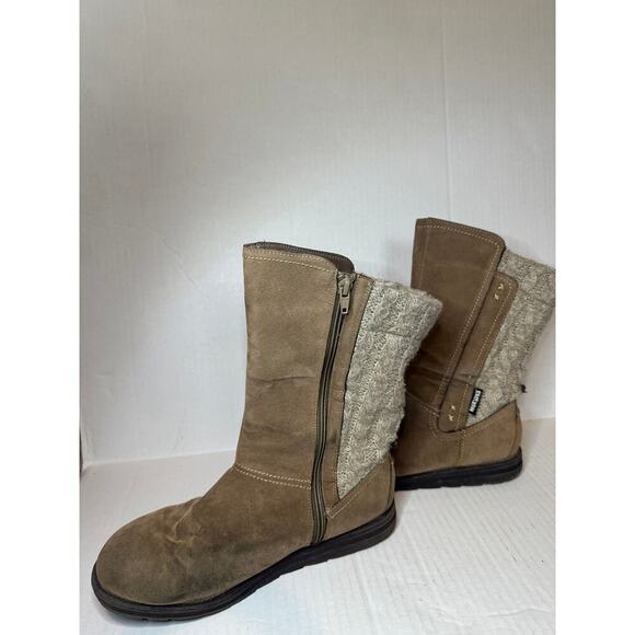Muk Luks Size 10 Round Toe Tan Mid Calf Lined Comfort Boots Taupe Brown - Picture 5 of 11